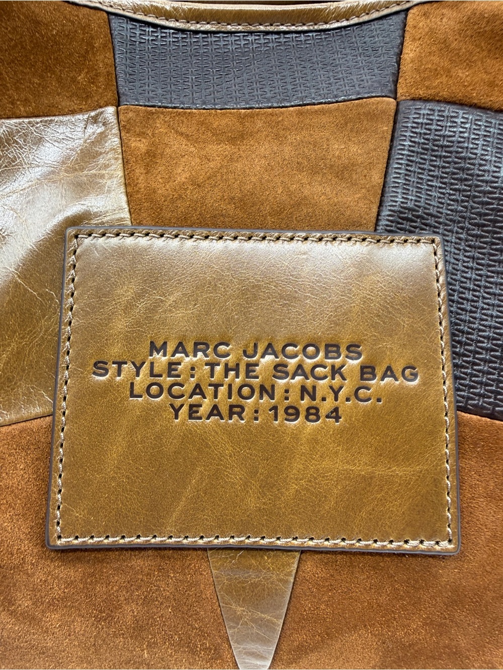 MARC JACOBS The Suede Patchwork Sack large hobo shoulder bag + Dust bag BROWN - Picture 13 of 16
